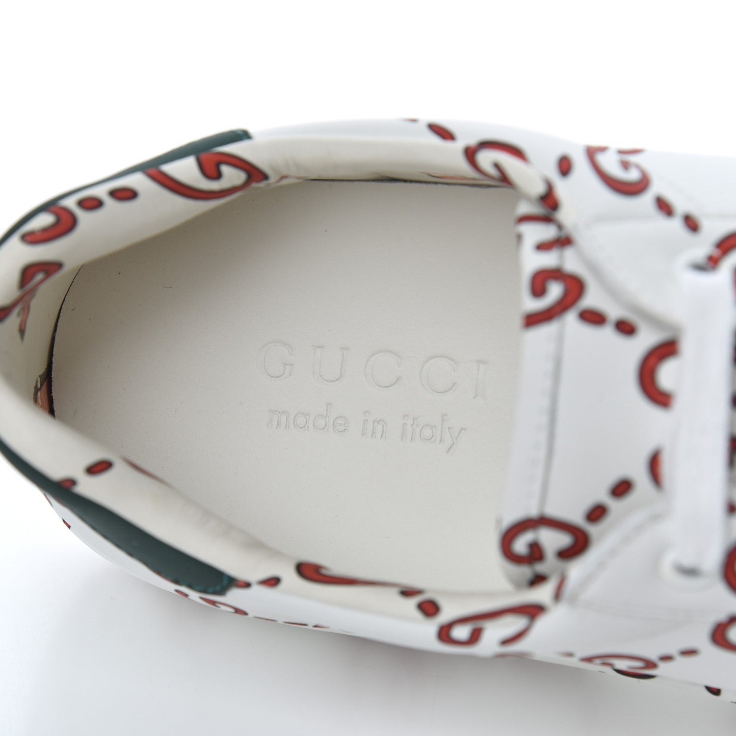 Gucci Calfskin GucciGhost Print Mens Ace Sneakers 7 White Hibiscus Red 6 of 13