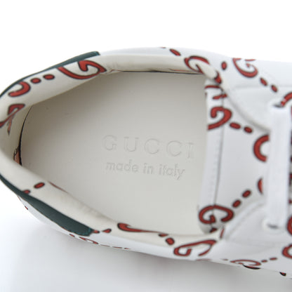 Gucci Calfskin GucciGhost Print Mens Ace Sneakers 7 White Hibiscus Red 6 of 13