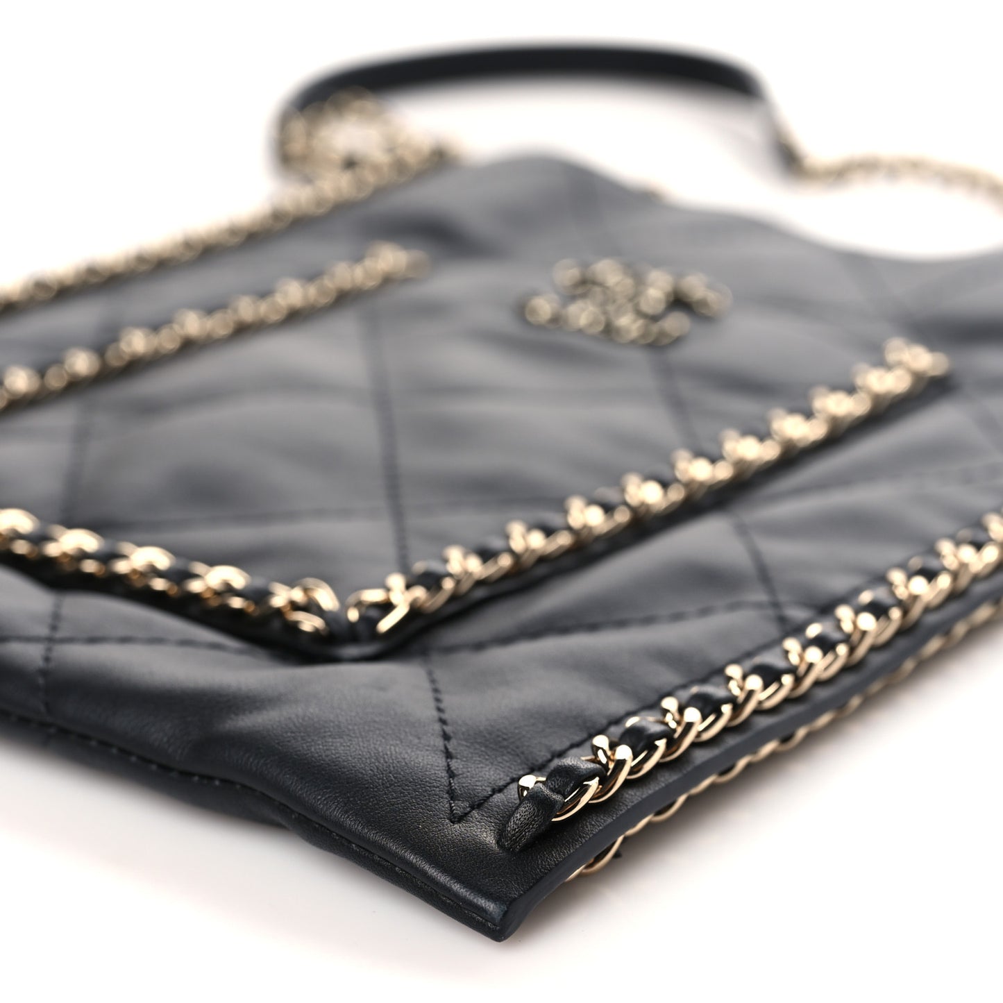 Calfskin Quilted Small Chain Flat Tote Black