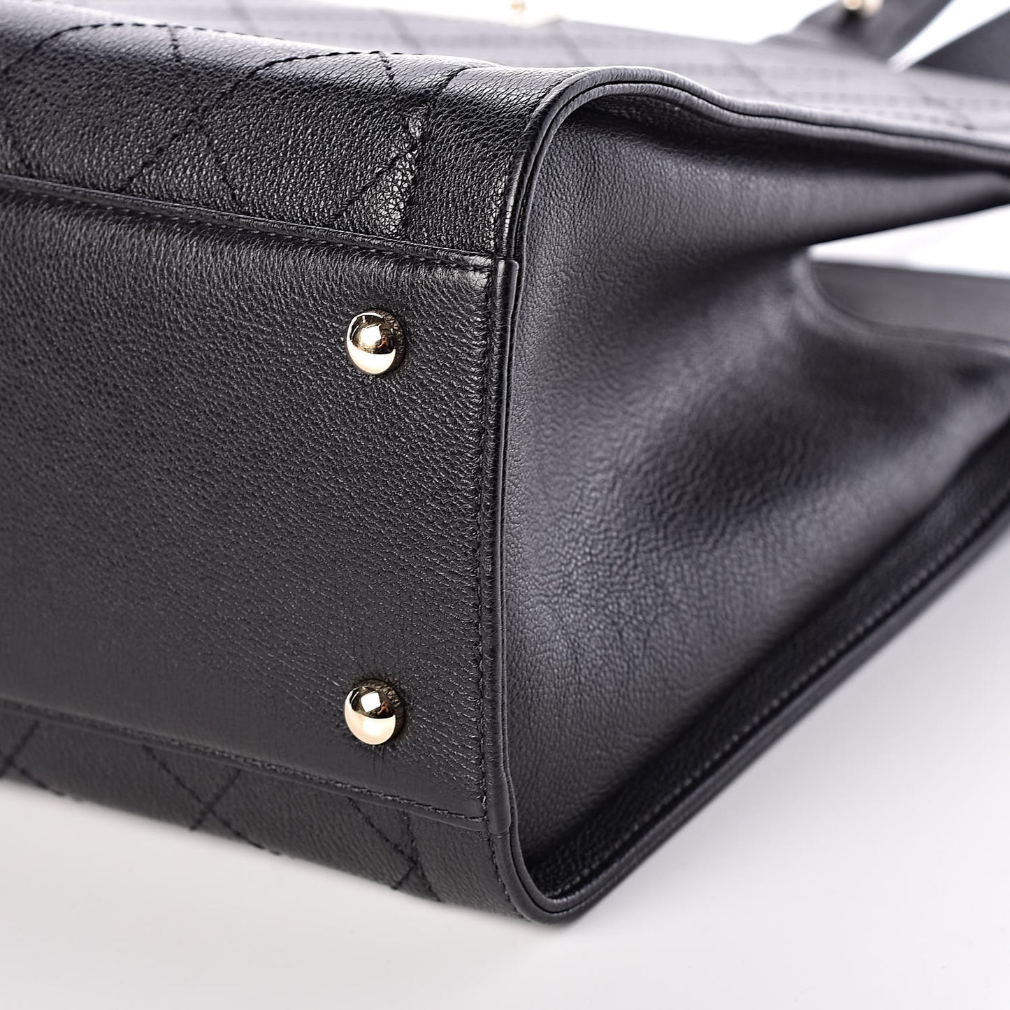 Grained Calfskin Stitched Large Label Click Shopper Tote Black