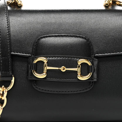 Gucci Glazed Textured Calfskin Mini Horsebit 1955 Top Handle Flap Bag Black 8 of 17