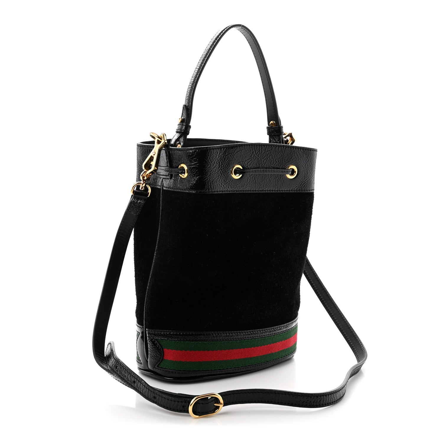 Gucci Suede Patent Web Small Ophidia Bucket Bag Black 3 of 11