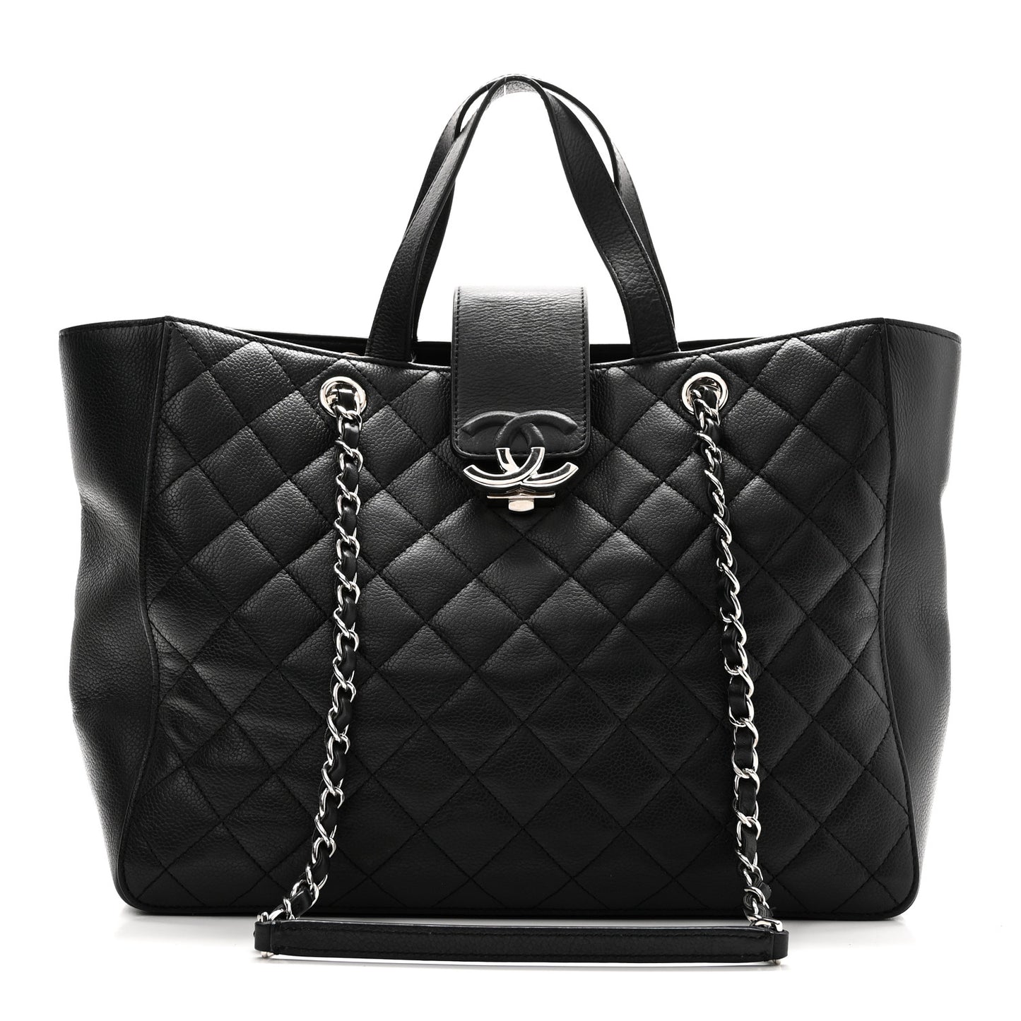 Caviar Quilted Large CC Box Shopping Tote Black