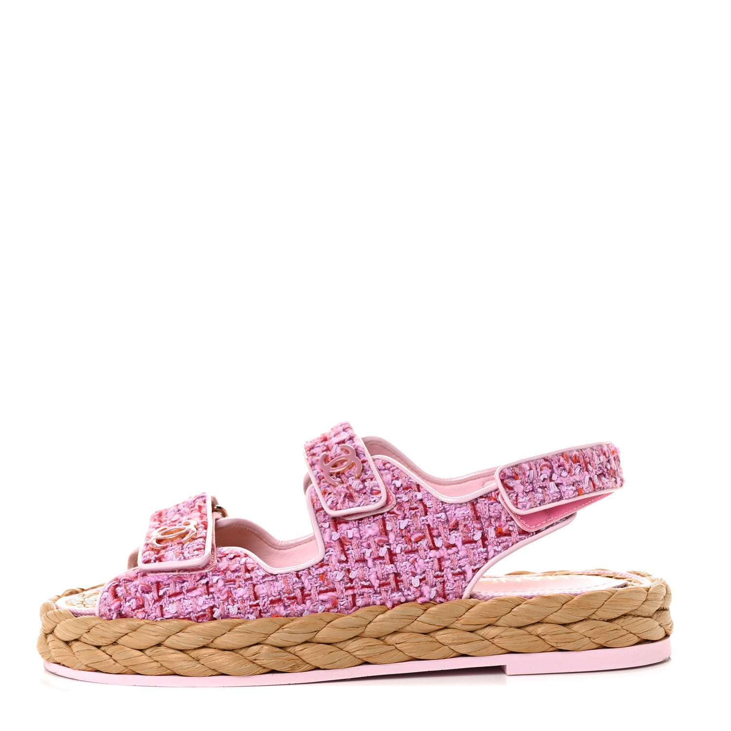 Chanel Tweed Lambskin Velcro Dad Sandals 38.5 Pink Multicolor 1 of 9