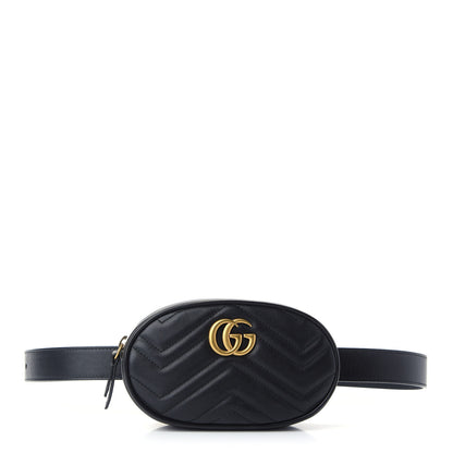 Gucci Calfskin Matelasse GG Marmont Belt Bag 85 34 Black 1 of 9
