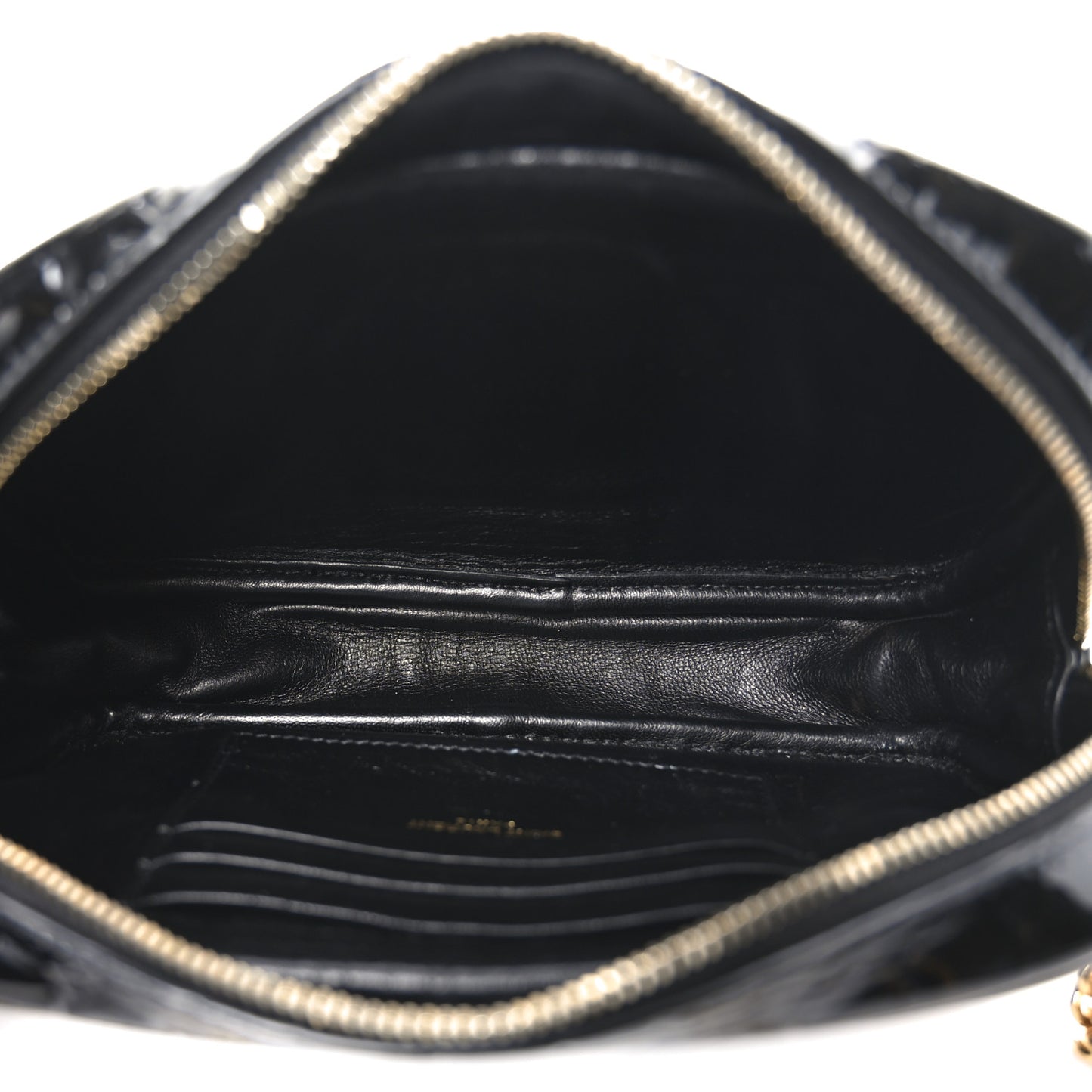 Patent Calfskin Crocodile Embossed Monogram Mini Lou Camera Bag Black