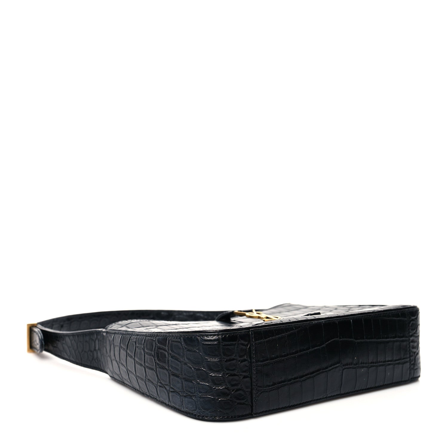 Saint Laurent Calfskin Crocodile Embossed Le 5 A 7 Hobo Black 4 of 9