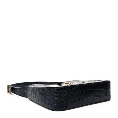 Saint Laurent Calfskin Crocodile Embossed Le 5 A 7 Hobo Black 4 of 9