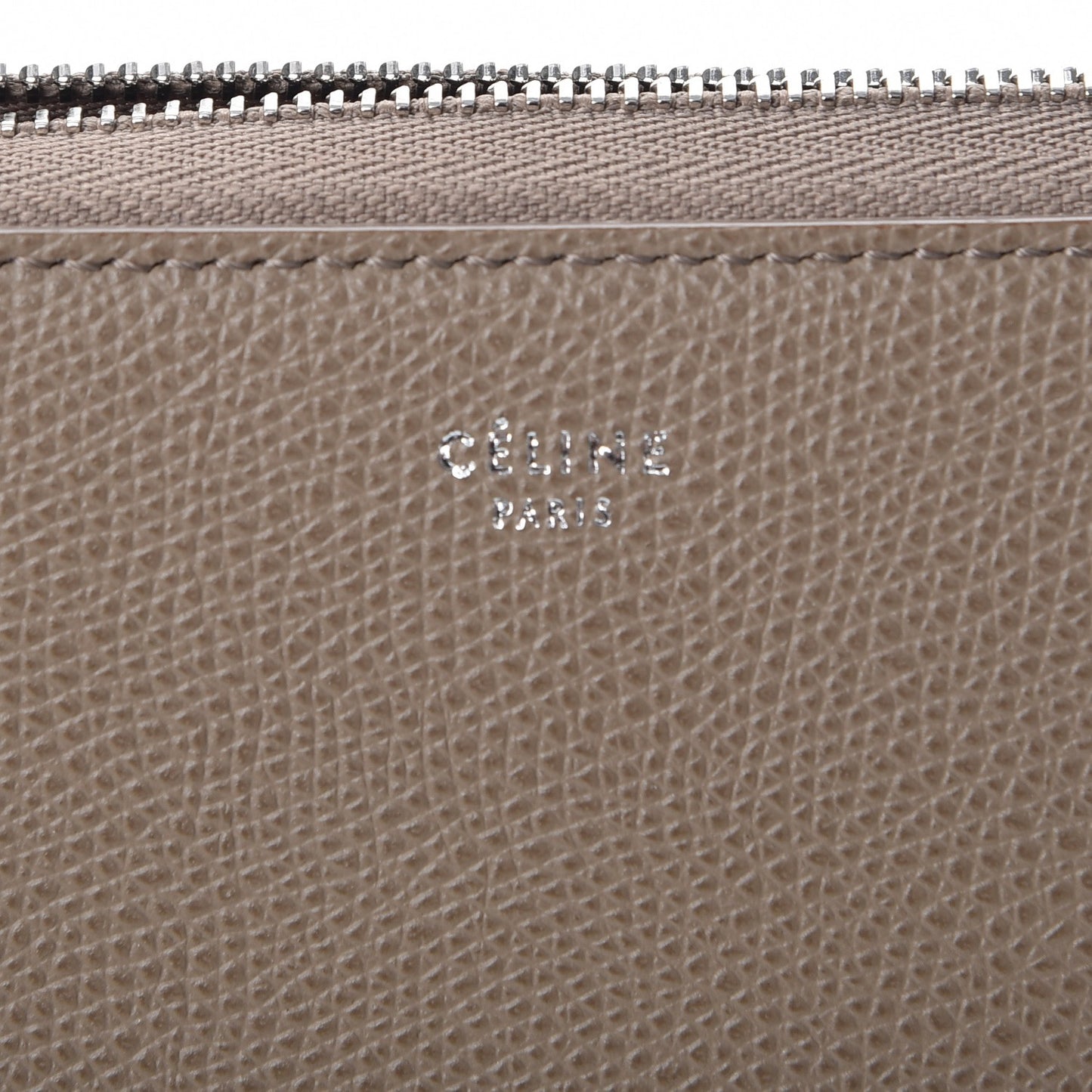 Drummed Calfskin Large Half Zip Multifunction Wallet Taupe