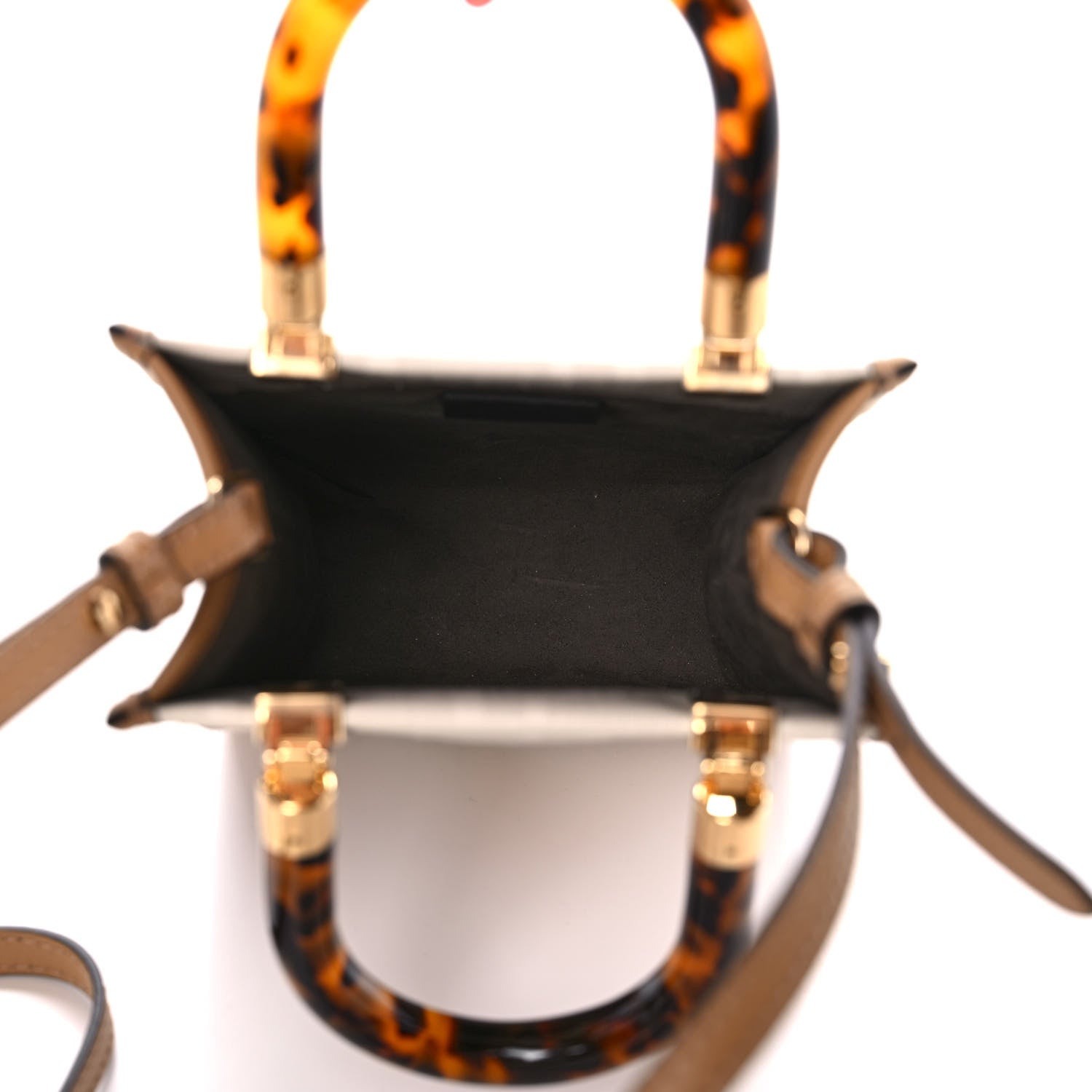 Fendi Glazed Fabric Plexiglass FF Logo Bikini Girls Mini Fendi Sunshine Shopper Tote Bianco Perla Multicolor Miele Scuro 5 of 10