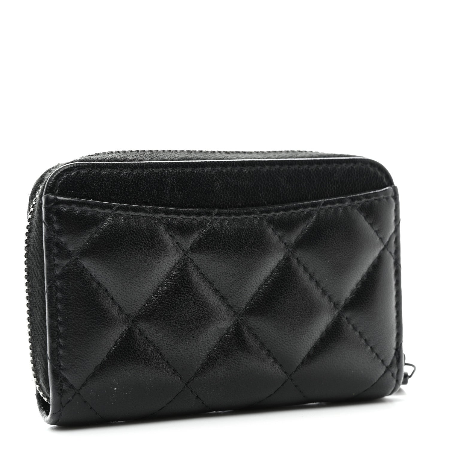 Chanel Lambskin Quilted Zip Coin Purse So Black 3 of 9
