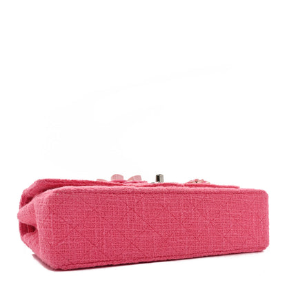 Chanel Tweed Crystal Bead Flower Embellished Quilted Medium Double Flap Pink 4 of 10