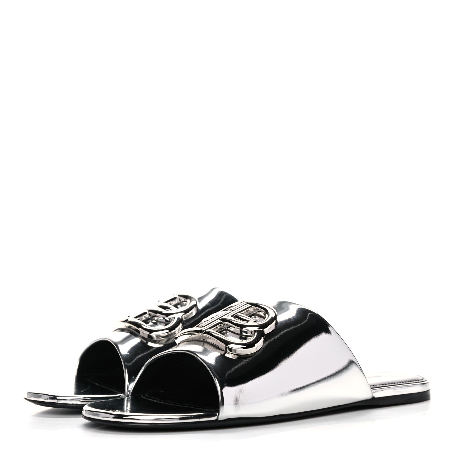 Balenciaga Mirror Metallic Calfskin Oval BB Slide Sandals 36 Silver 3 of 11