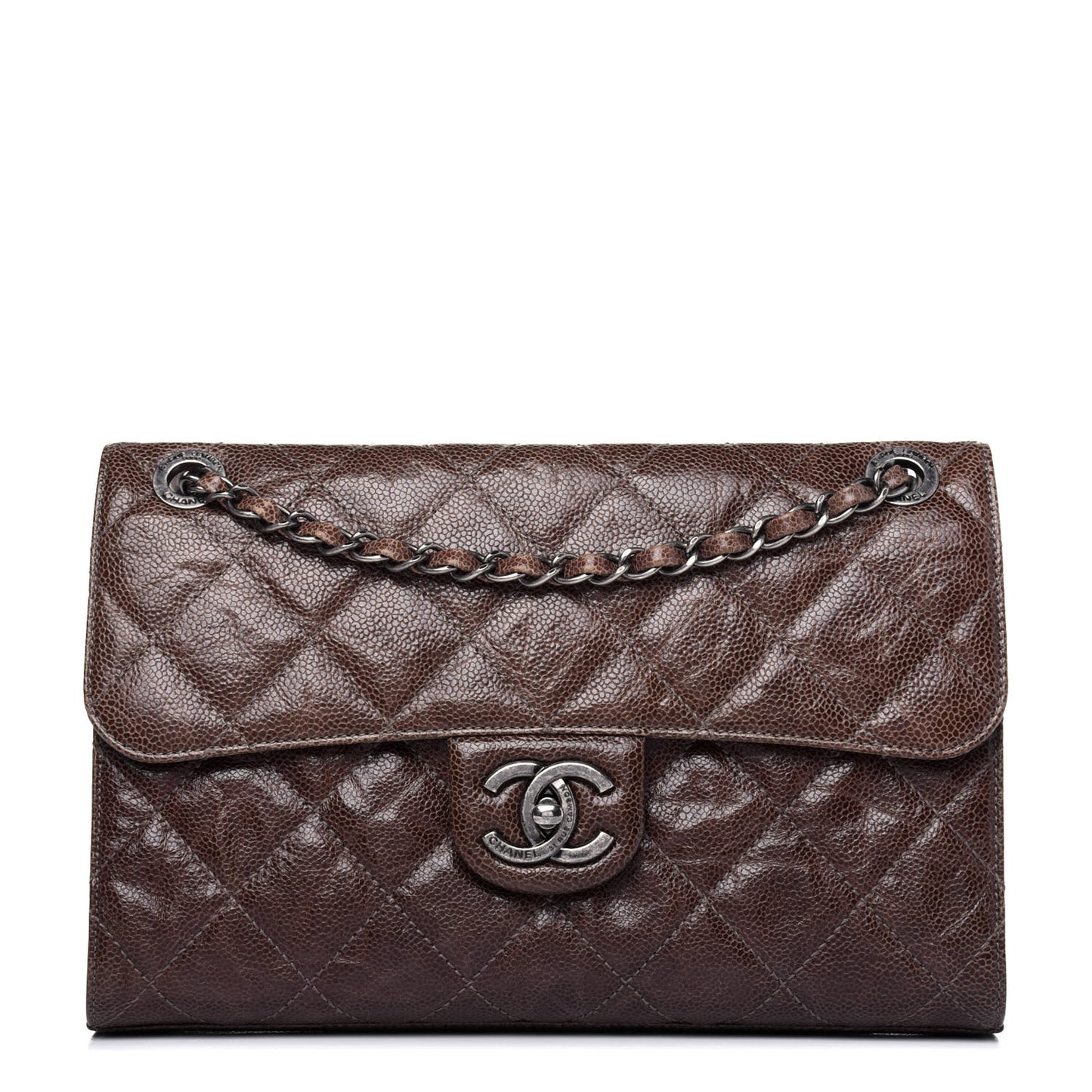 Crumpled Grained Calfskin Medium CC Crave Flap Brown