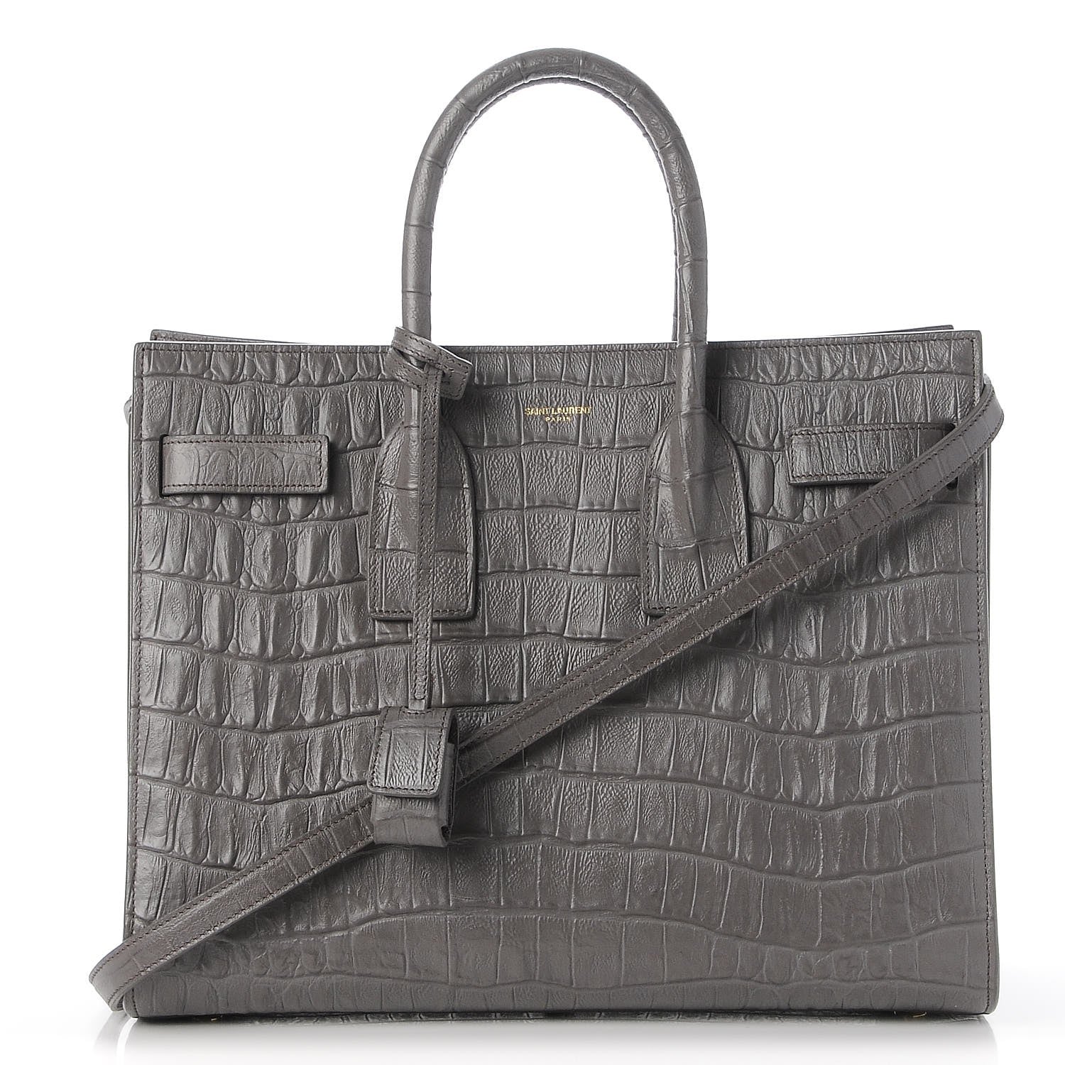 Saint Laurent Calfskin Crocodile Embossed Small Sac De Jour Fog 1 of 8