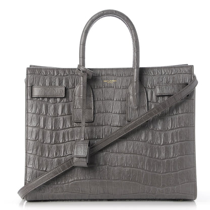 Saint Laurent Calfskin Crocodile Embossed Small Sac De Jour Fog 1 of 8