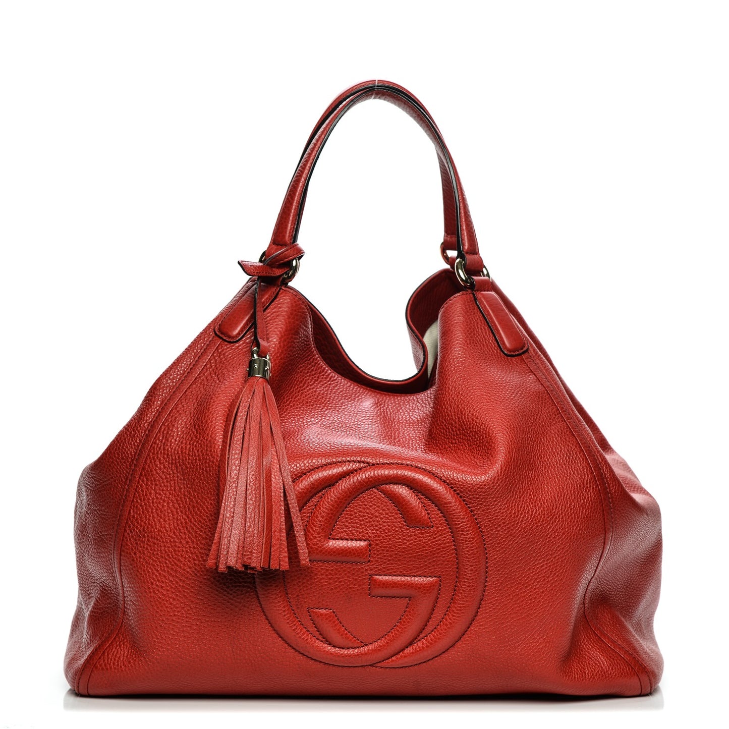 Pebbled Calfskin Large Soho Shoulder Bag Red