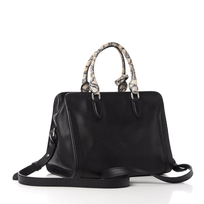 Alexander McQueen Pebbled Calfskin Snakeskin Small Skull Padlock Zip Around Tote Black 3 of 11