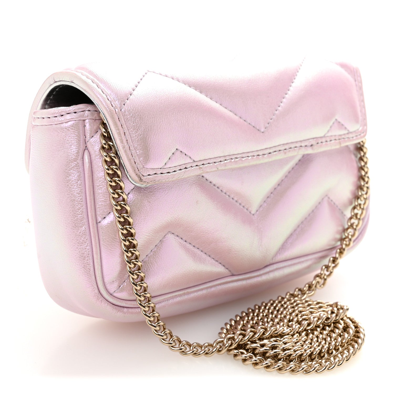 Gucci Iridescent Nappa Chevron Matelasse Super Mini GG Marmont Shoulder Bag Iridescent Escape Pink 2 of 9