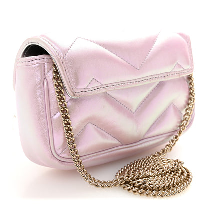 Gucci Iridescent Nappa Chevron Matelasse Super Mini GG Marmont Shoulder Bag Iridescent Escape Pink 2 of 9