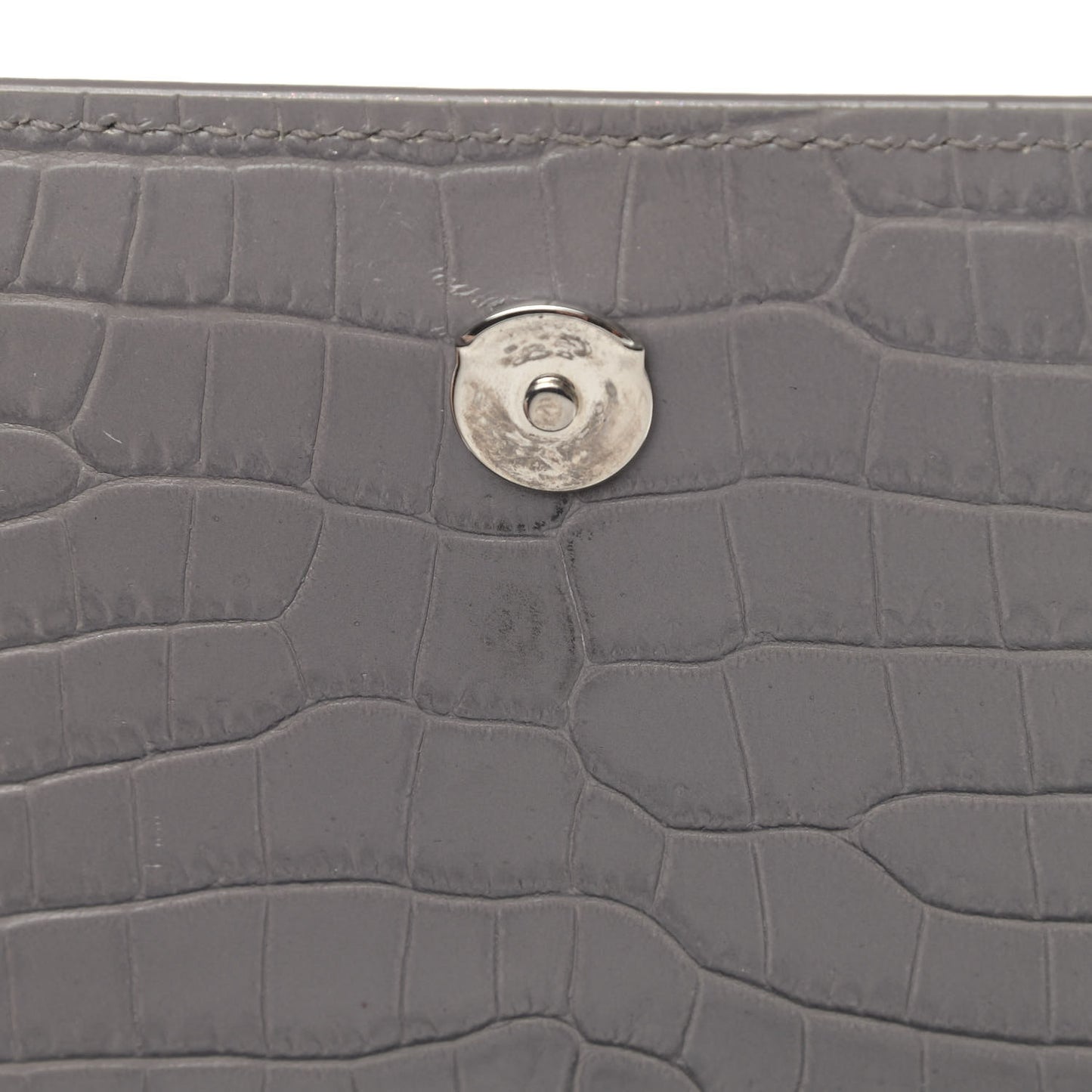 Calfskin Crocodile Embossed Medium Monogram Sunset Fog