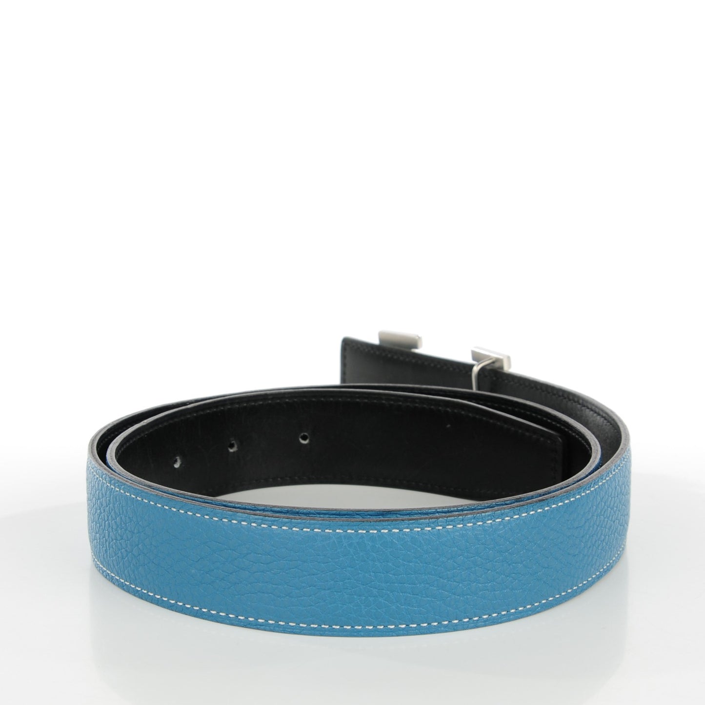 Box Taurillon Clemence 32mm H Belt 90 Black Blue Jean
