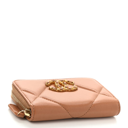 Chanel Lambskin Quilted Chanel 19 Zip Around Coin Purse Wallet Brown 5 of 9