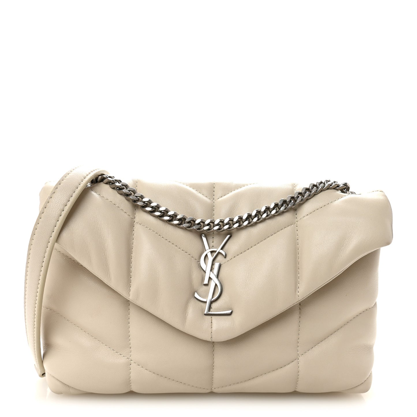 Lambskin Quilted Toy Loulou Puffer Monogram Chain Satchel Crema Soft