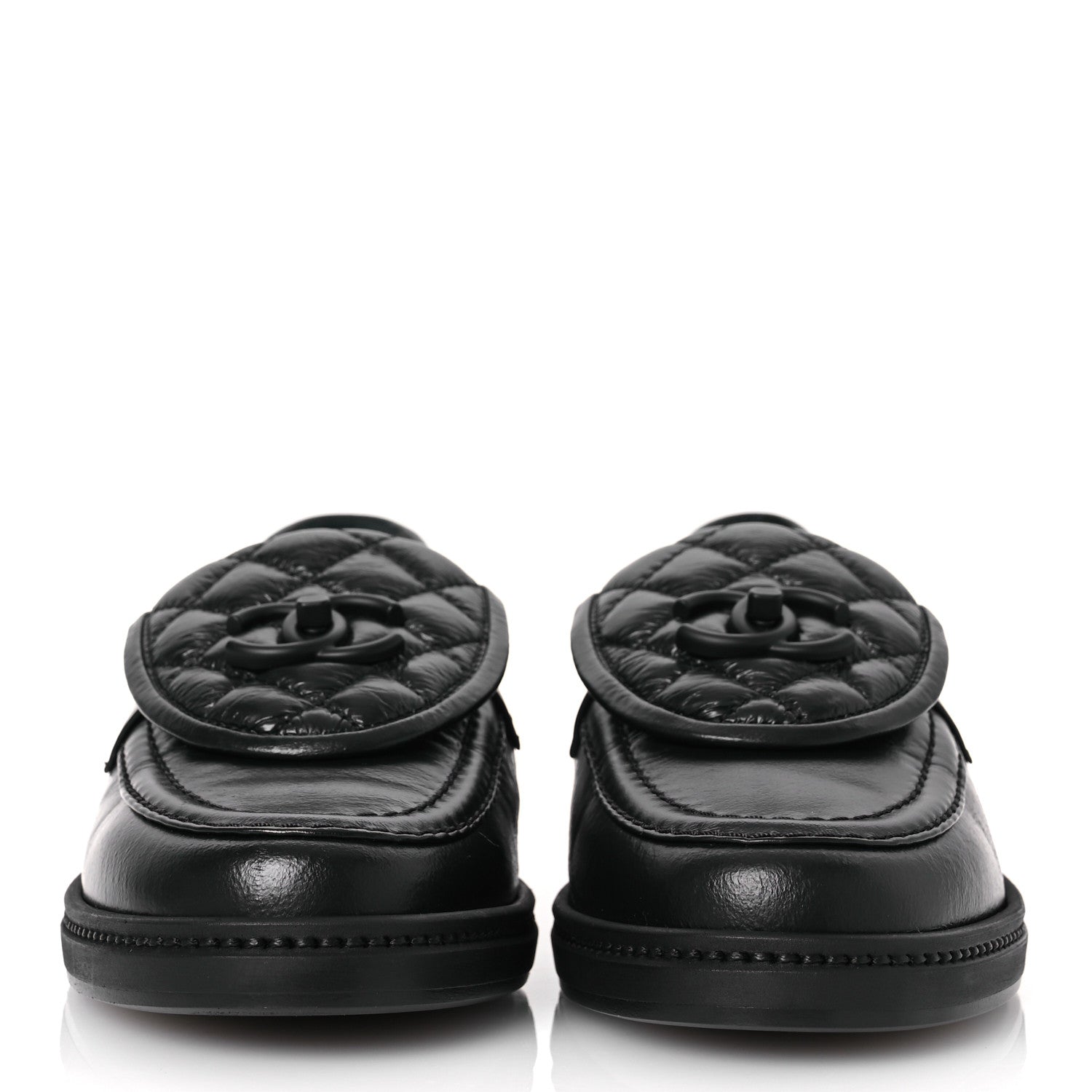 Chanel Crumpled Lambskin Quilted CC Turnlock Loafers 37 Black 3 of 11