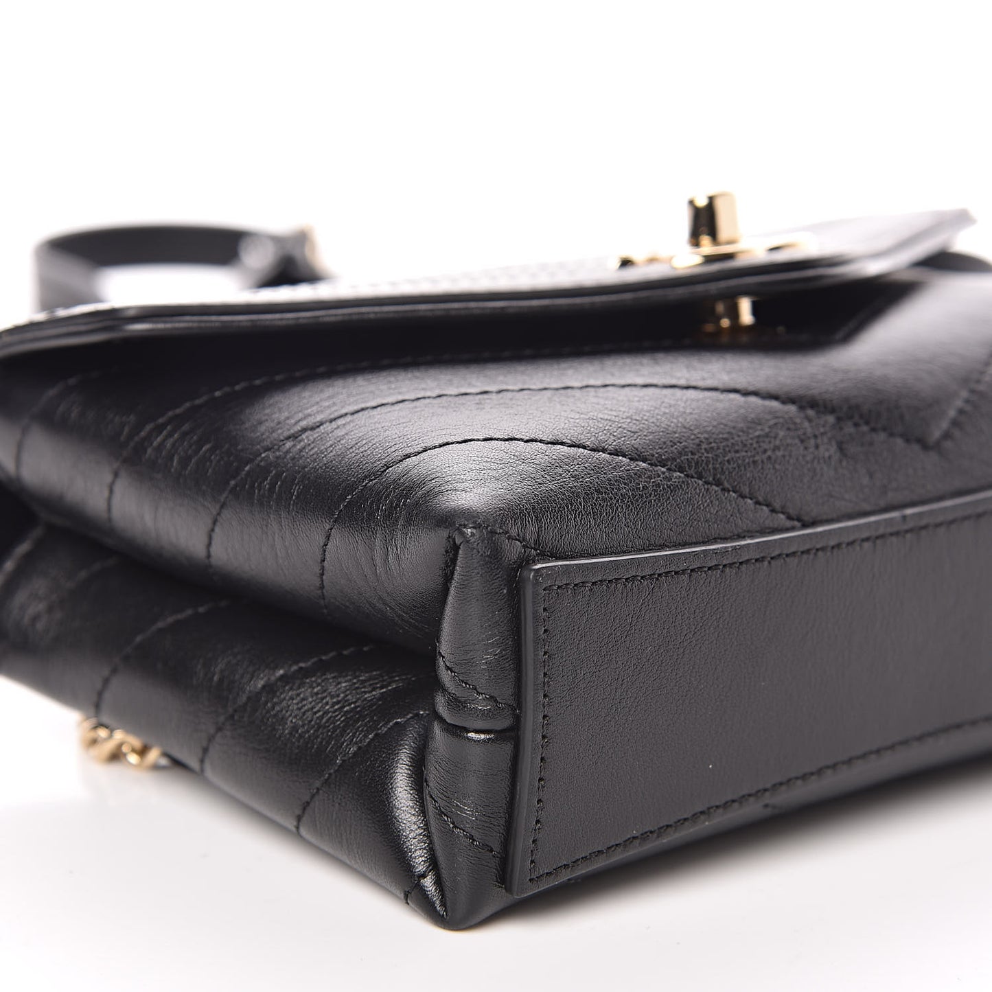 Calfskin Chevron Stitched Coco Waist Bag Black