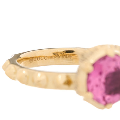 Gucci 18K Yellow Gold Pink Tourmaline Le Marché Des Merveilles Feline Ring 49 4.75 8 of 8