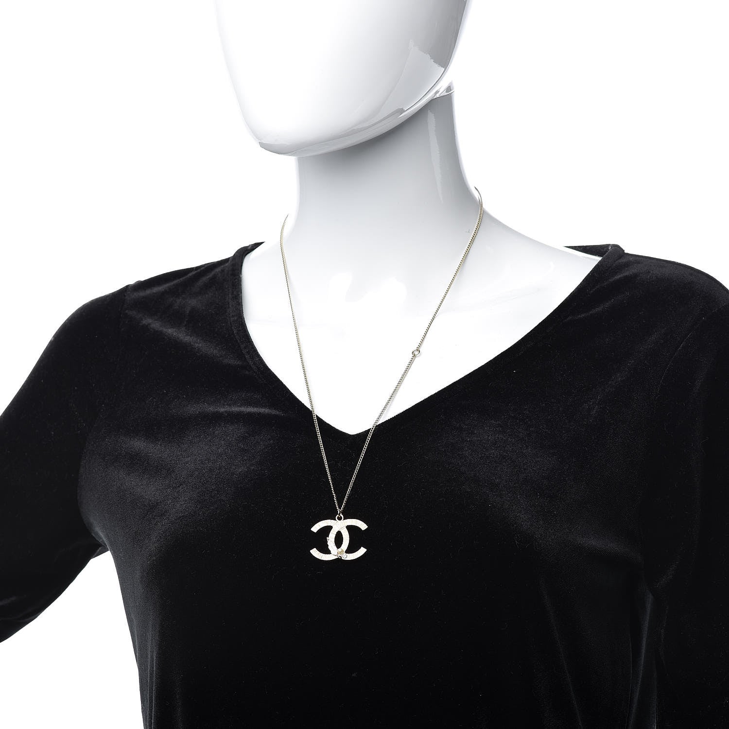Chanel Crystal Pearl Leaf CC Necklace Gold 2 of 7