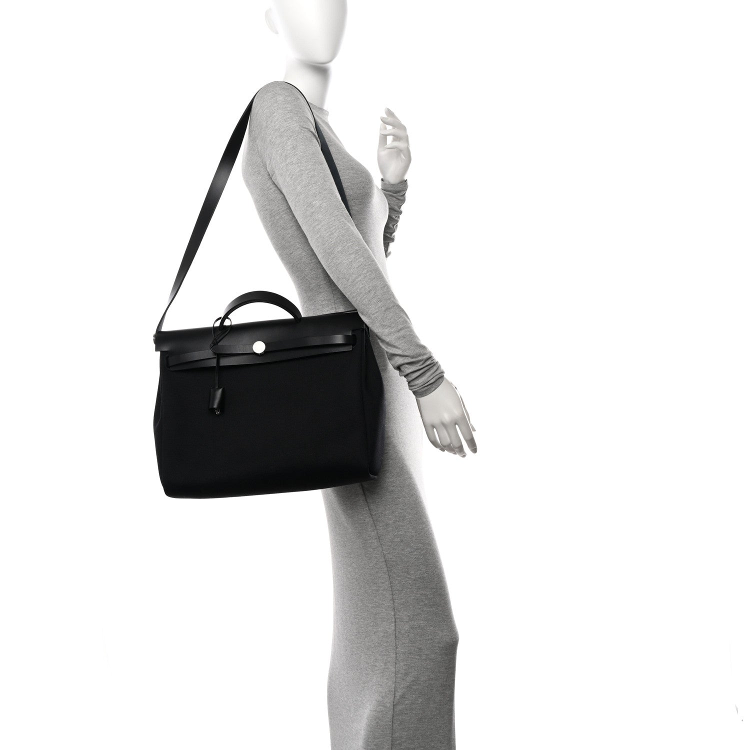 Hermes Military Toile Vache Hunter Herbag Messenger 39 Black 2 of 12
