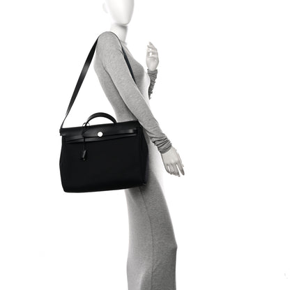 Hermes Military Toile Vache Hunter Herbag Messenger 39 Black 2 of 12