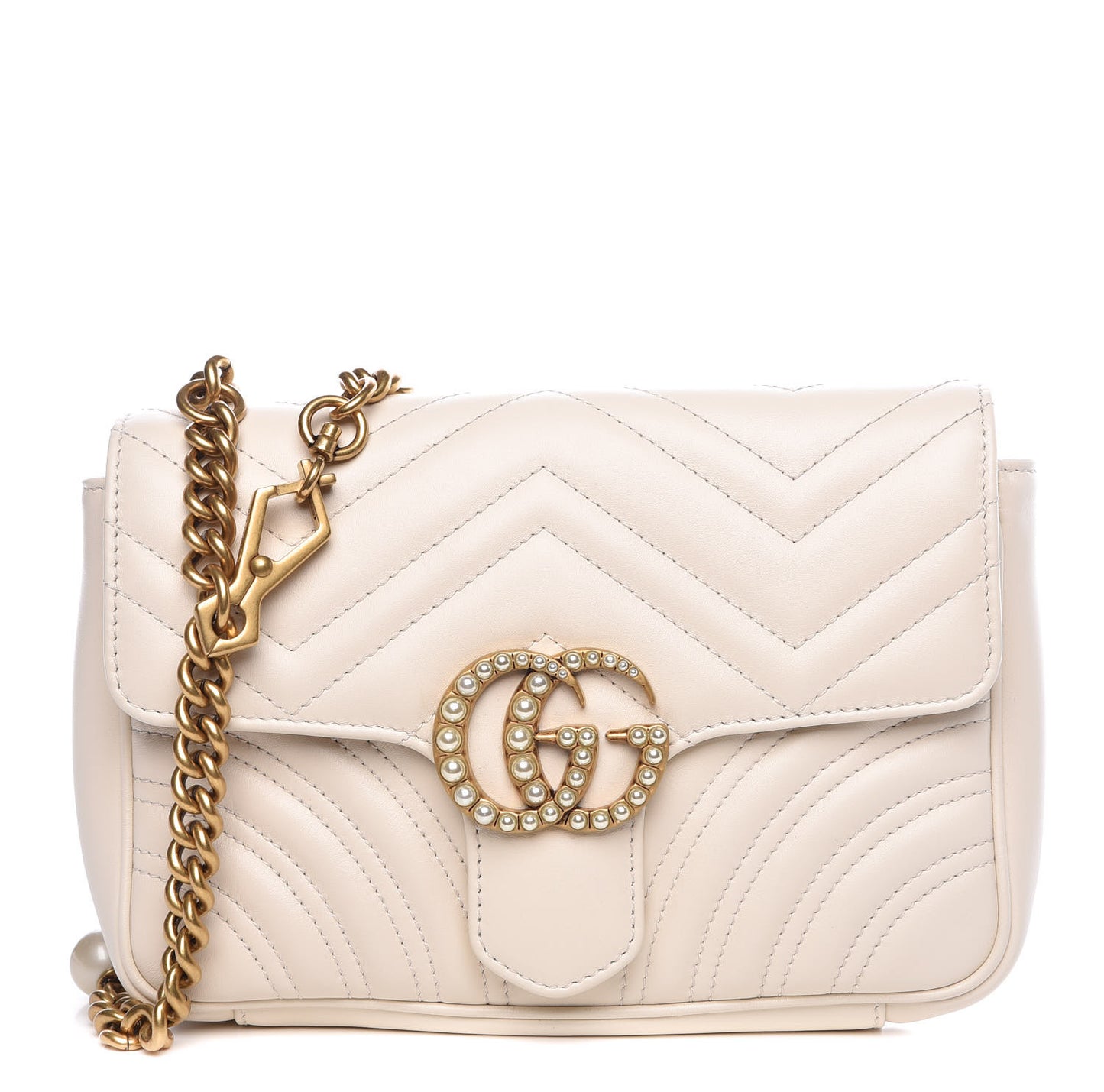 Calfskin Matelasse Pearly GG Marmont Chain Belt Bag Mystic White