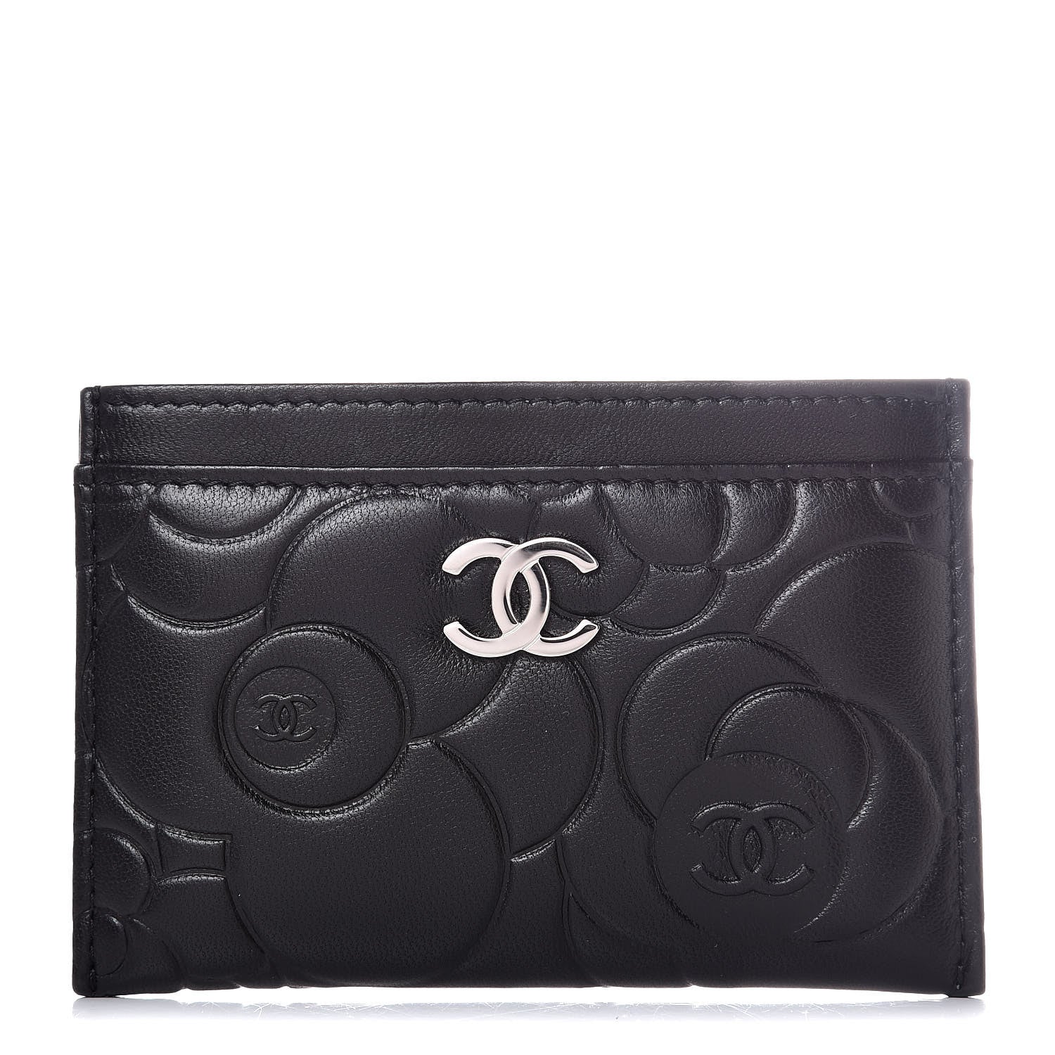 Chanel Lambskin Camellia Embossed Card Holder Black 1 of 9