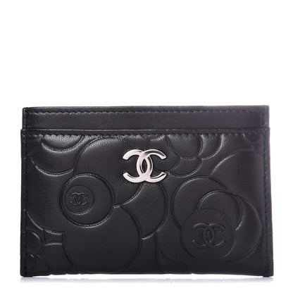 Chanel Lambskin Camellia Embossed Card Holder Black 1 of 9