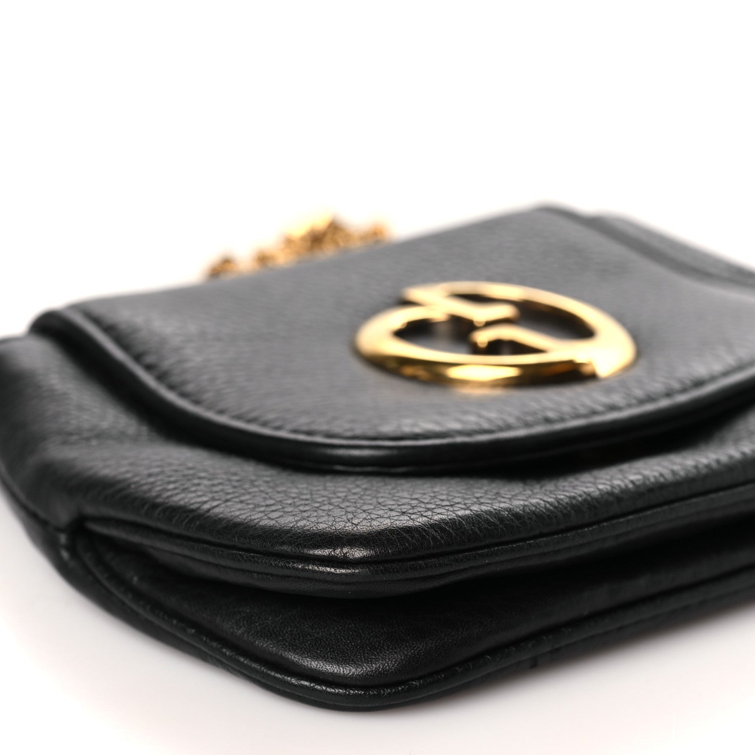 Gucci Pebbled Calfskin Small 1973 Chain Shoulder Bag Black 7 of 8