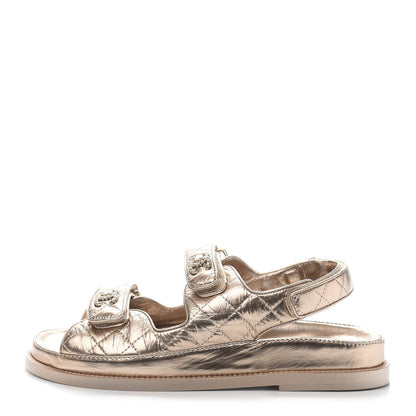 Chanel Iridescent Lambskin Quilted Velcro Dad Sandals 38 Light Bronze 1 of 9