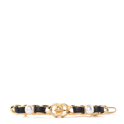 Chanel Pearl Lambskin CC More Is More Hair Clip Black Gold 1 of 3
