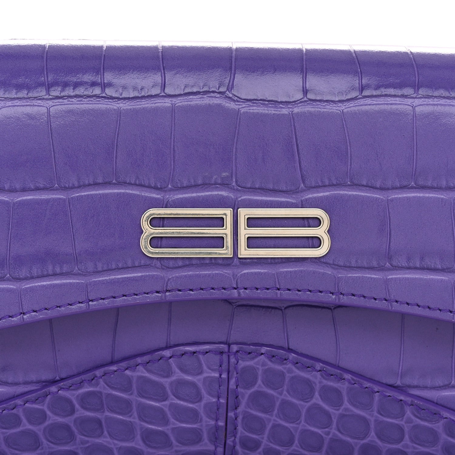 Balenciaga Shiny Super Supple Calfskin Crocodile Embossed Small XX Flap Stretch Bag Purple 7 of 13
