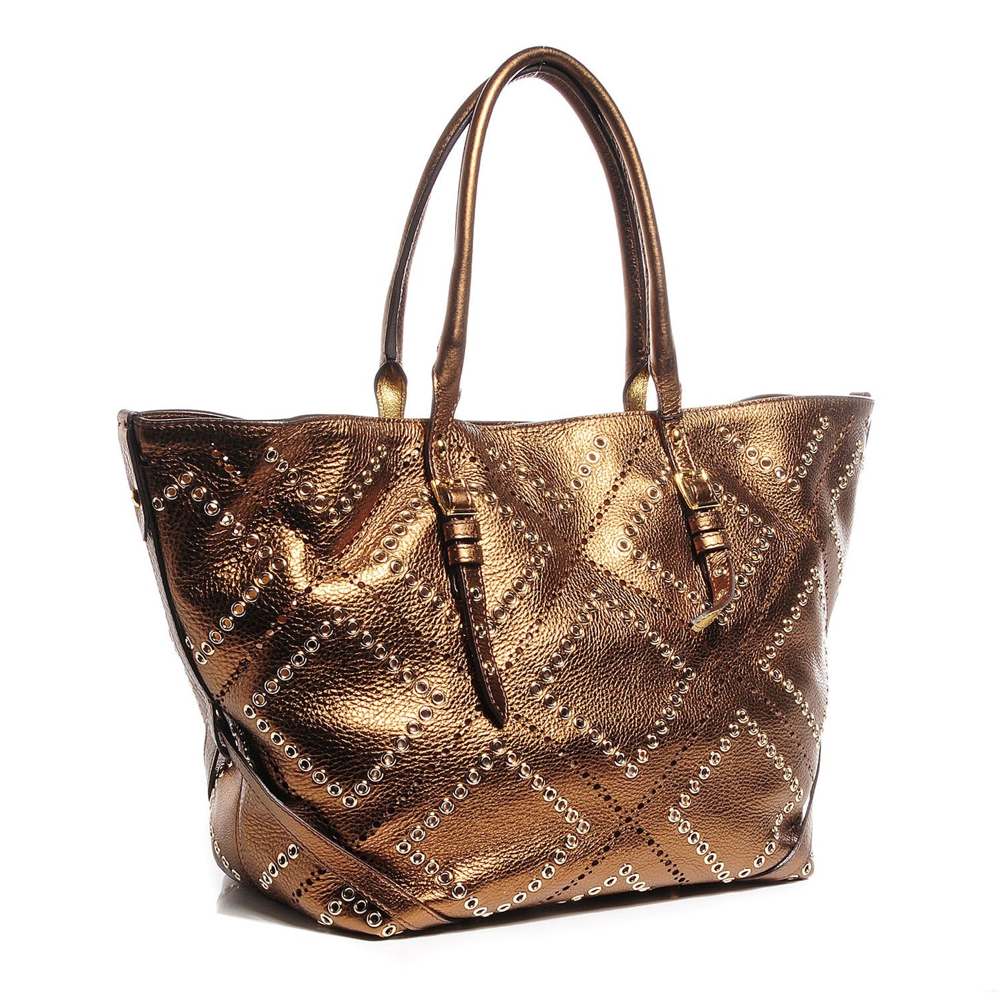 Metallic Calfskin Perforated Grommet Medium Salisbury Tote Bronze