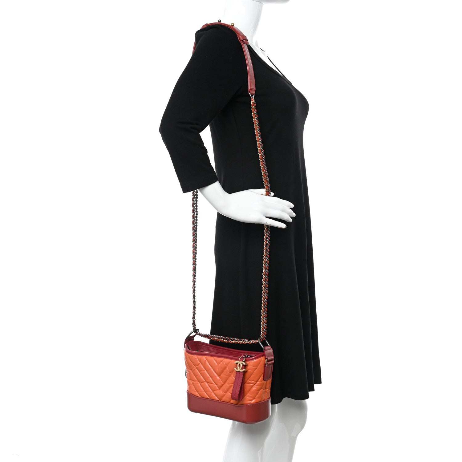 Chanel Aged Calfskin Chevron Quilted Small Gabrielle Hobo Dark Red Orange 2 of 7