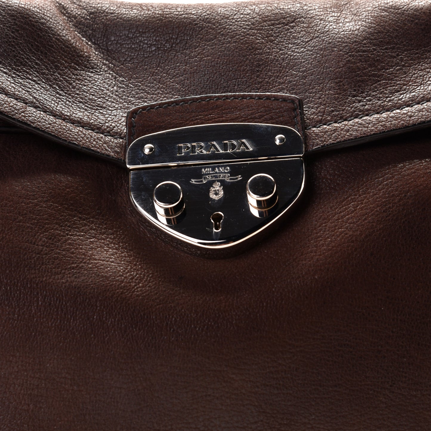 Vitello Daino Pushlock Shoulder Bag Brown