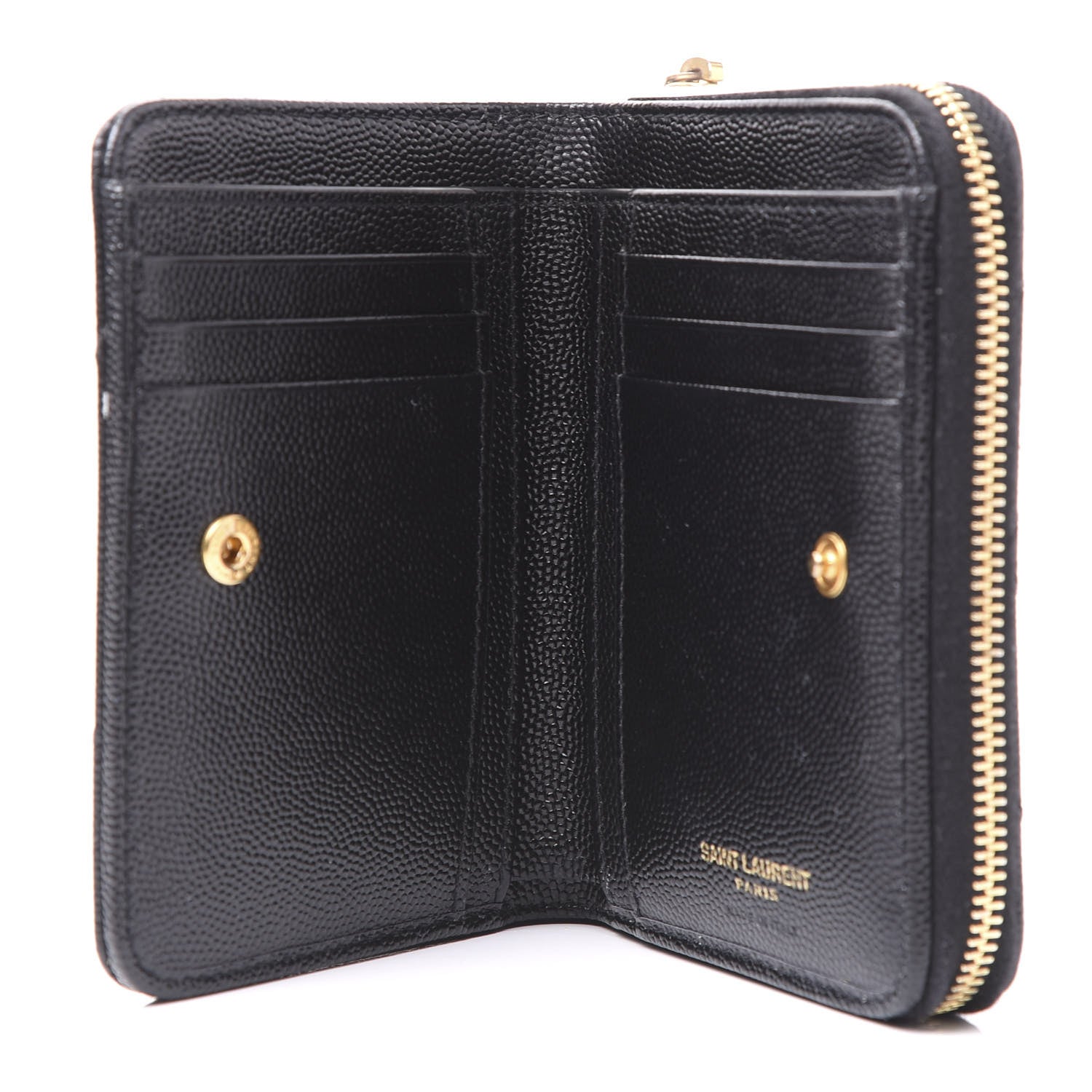 Saint Laurent Grain De Poudre Matelasse Chevron Monogram Compact Zip Around Wallet Black 4 of 11