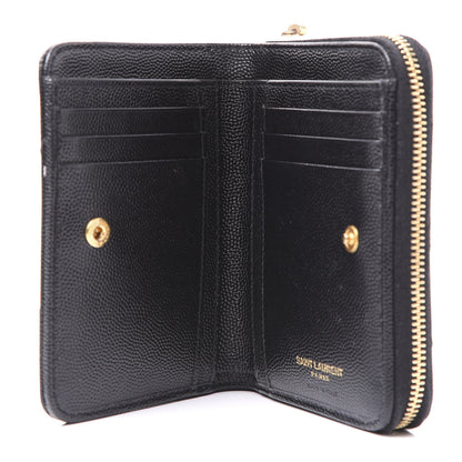 Saint Laurent Grain De Poudre Matelasse Chevron Monogram Compact Zip Around Wallet Black 4 of 11