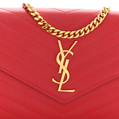 Saint Laurent Grain De Poudre Matelasse Chevron Monogram Chain Wallet New Red 8 of 10