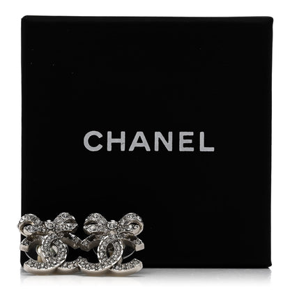 Chanel Crystal CC Bow Dangle Earrings Silver 5 of 5
