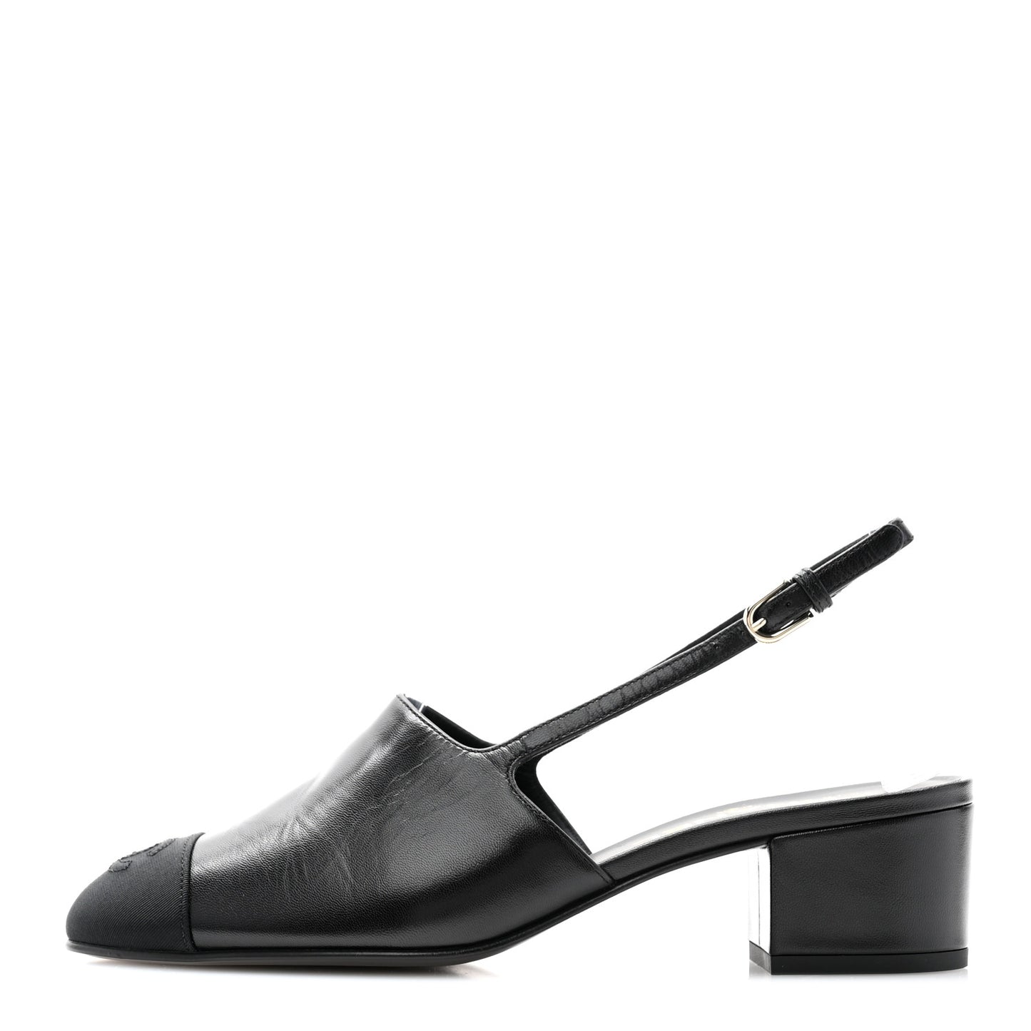 Goatskin Grosgrain Cap Toe CC Slingback Pumps 38.5 Black