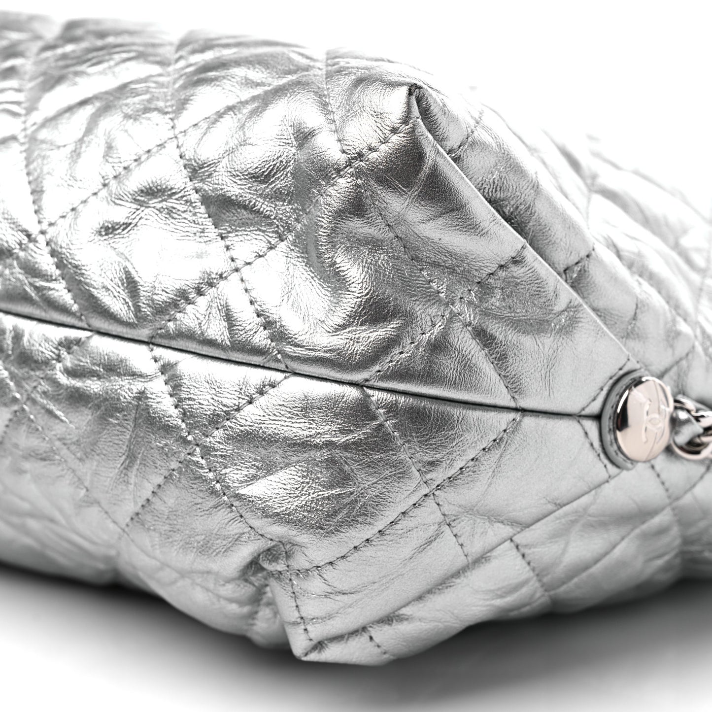 Metallic Crackled Calfskin Quilted Large Big Bang Hobo Silver